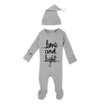 L'oved Baby Organic Footie and Cap Set - Gray Love and Light