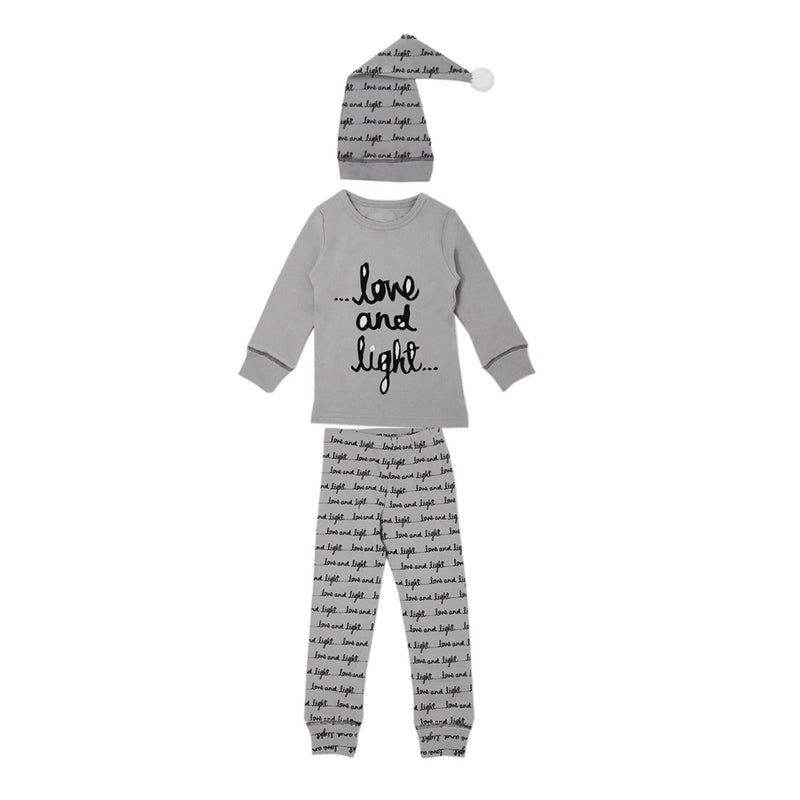 L'oved Baby Organic Kids Long Sleeve PJ and Cap Set - Gray Love and Light