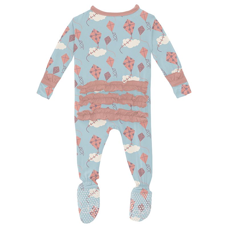 Kickee Pants Ruffle Footie with Snaps - Spring Day Kites