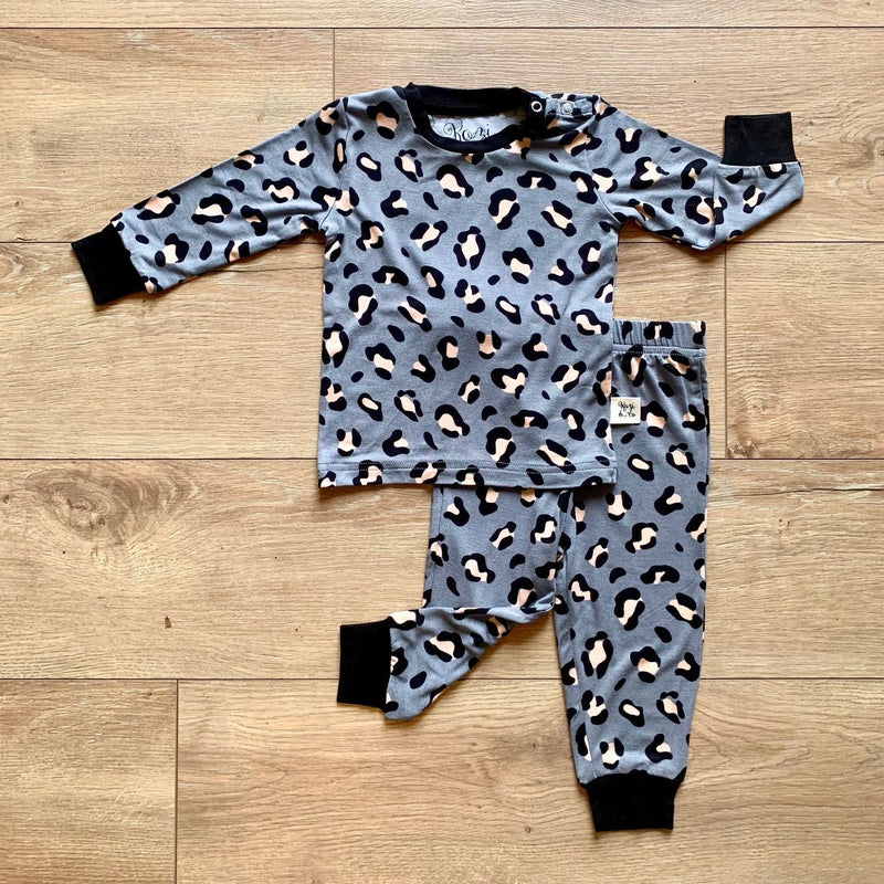 Kozi & Co Long Sleeve Pajama Set - Leah Leopard Gray