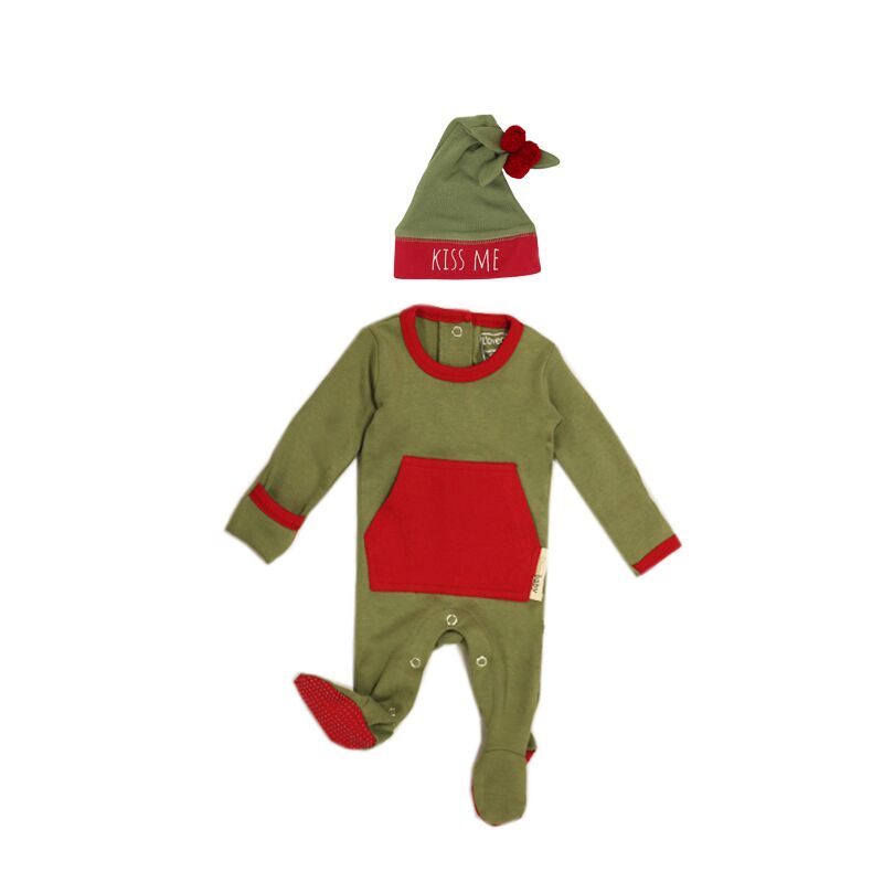 L'oved Baby Organic Holiday Footie and Cap Set - Mistletoe