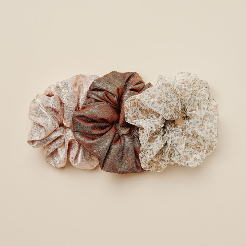 Noralee Oversized Scrunchies - Rose Gold / Bronze / Mocha Floral