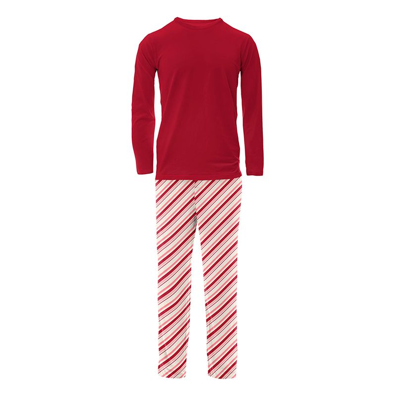 Kickee Pants Men's Pajama Set - Strawberry Candy Cane Stripe