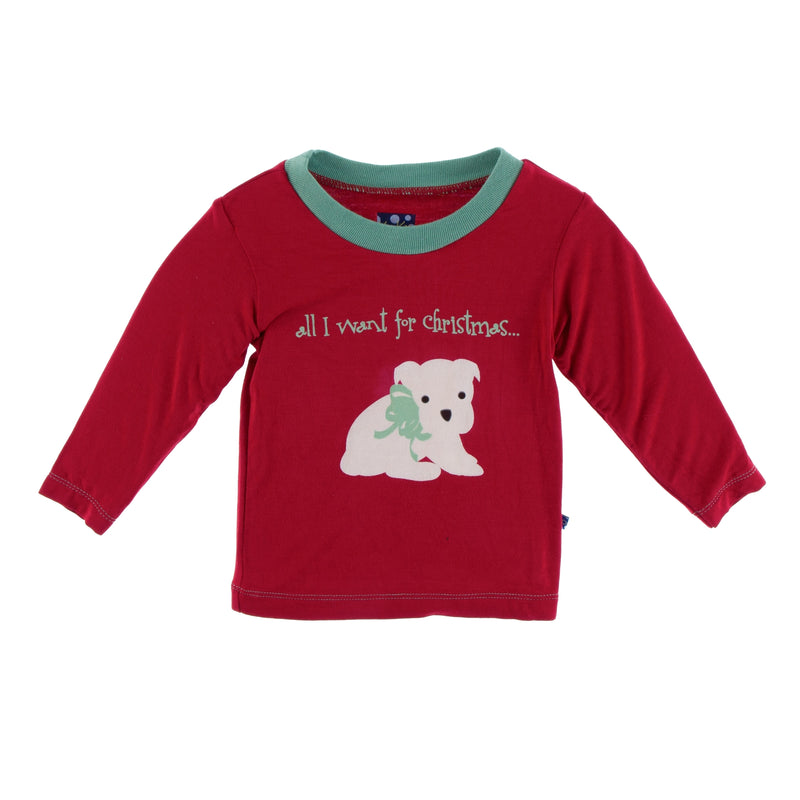 Kickee Pants Crew Neck Tee - All I Want for Christmas Crimson Puppy