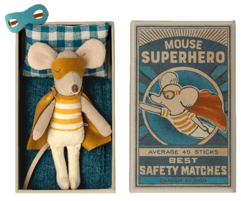 Maileg Superhero Little Brother, Mouse in Box