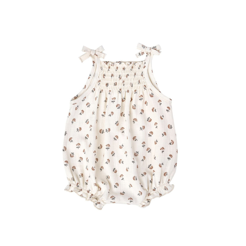 Quincy Mae Smocked Woven Romper - Ivory Daisy