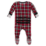Kickee Pants Print Classic Ruffle Footie with Snaps - Crimson 2020 Holiday Plaid
