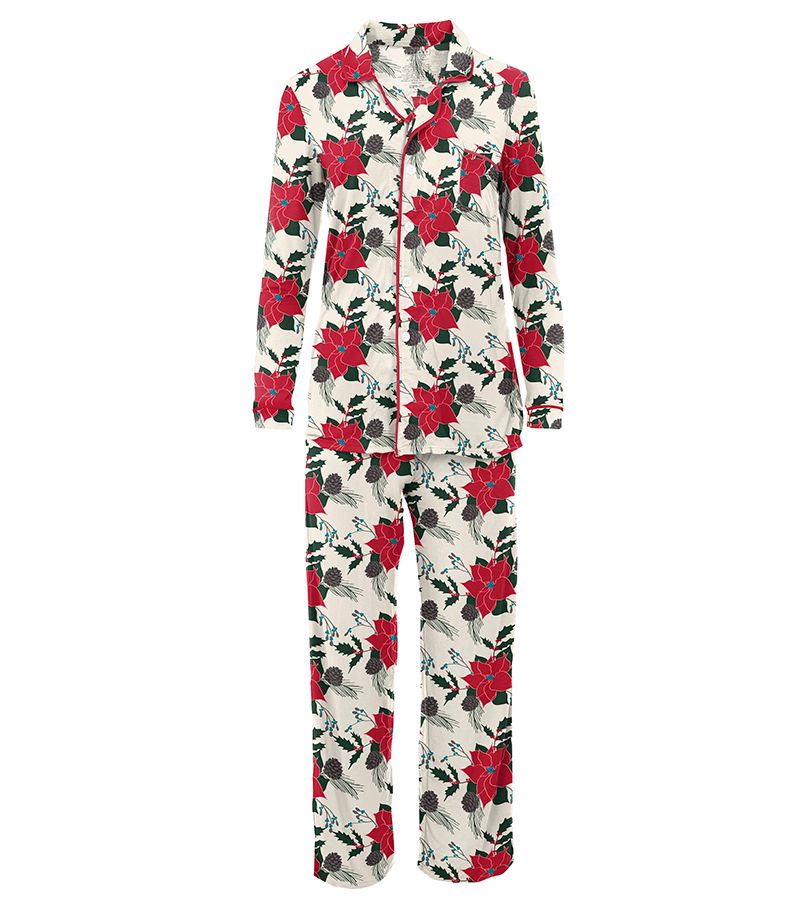 Kickee Pants Women's Collared Pajama Set - Christmas Floral