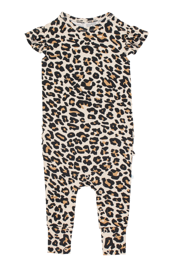 Posh Peanut Ruffle Cap Sleeve Romper - Lana Leopard Tan