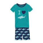 Kickee Pants Pajama Set with Shorts - Flag Blue Sharky