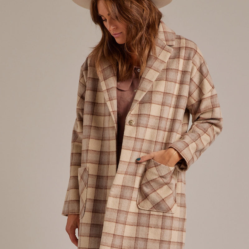 Rylee + Cru Women's Longline Coat - Grey Plaid