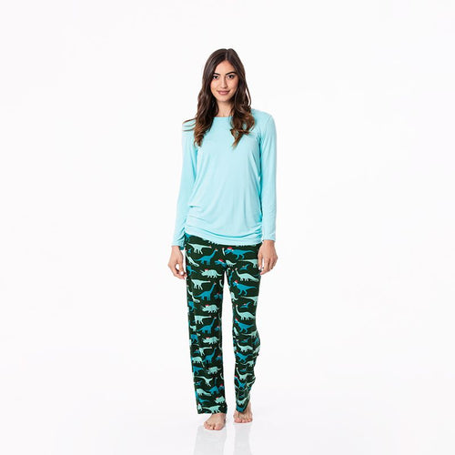 Kickee Pants Women's Loosey Goosey Pajama Set - Santa Dinos
