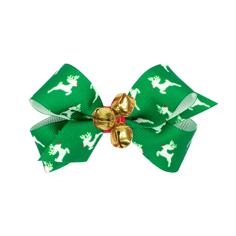 Wee Ones Mini Bow with Bells - Green Reindeer