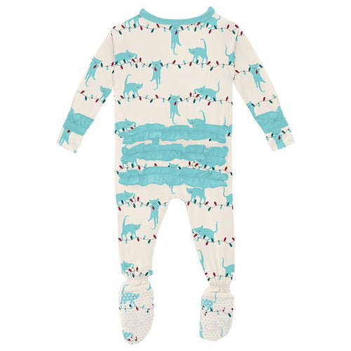 Kickee Pants Classic Ruffle Footie with Zipper - Natural Tangled Kittens